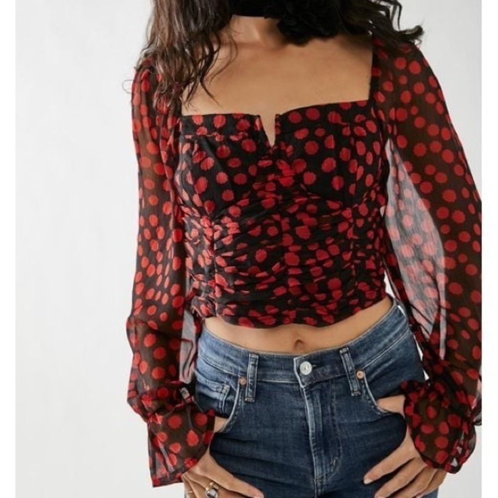 Free People Chic Red Polka Dot Sheer Women's Top size small